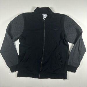 Ezekiel Full Zip Hooded Sweater Jacket Mens Large Black Gray Quilted Vintage Y2k